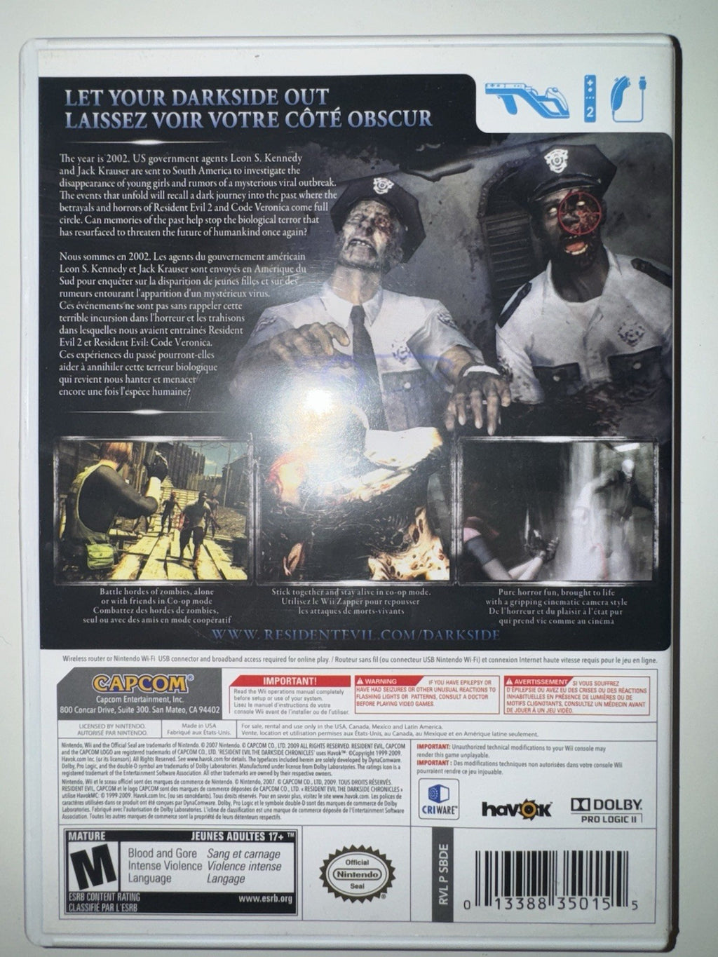 Resident Evil: The Darkside Chronicles (Nintendo Wii, 2009) CIB COMPLETE +MANUAL