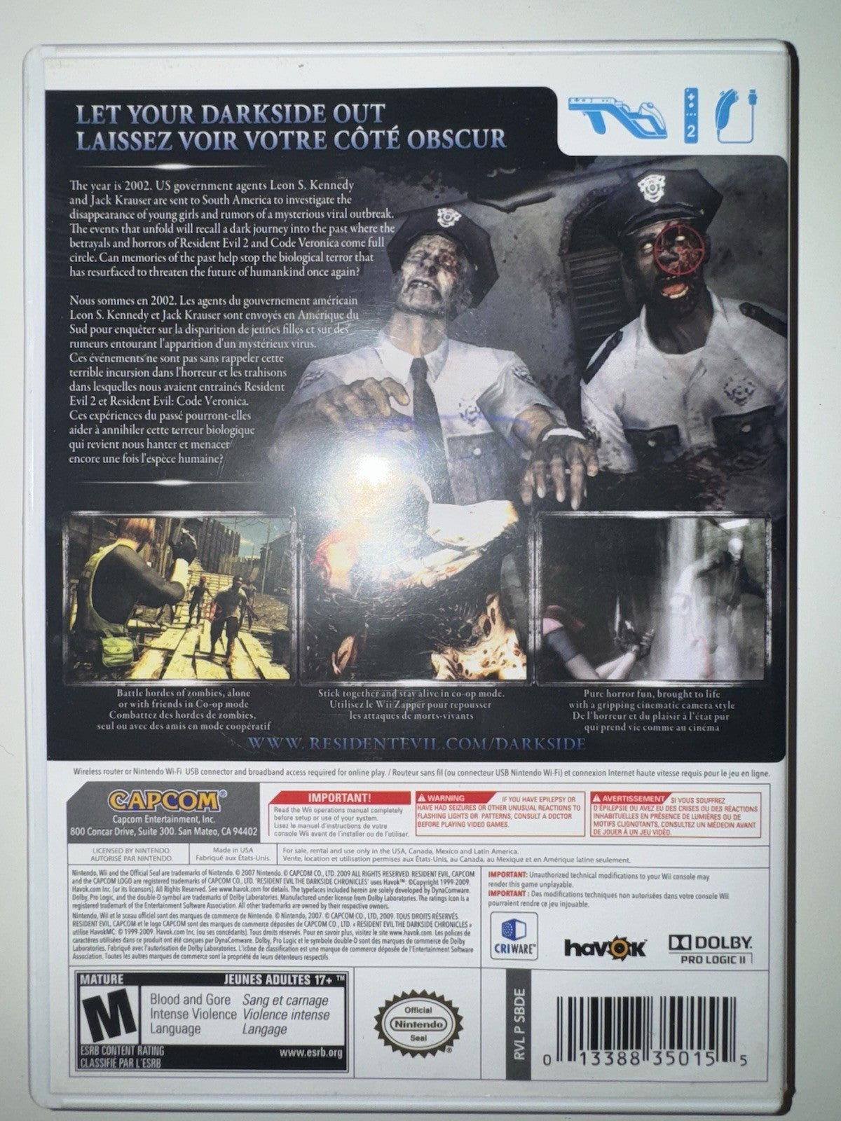 Resident Evil: The Darkside Chronicles (Nintendo Wii, 2009) CIB COMPLETE +MANUAL