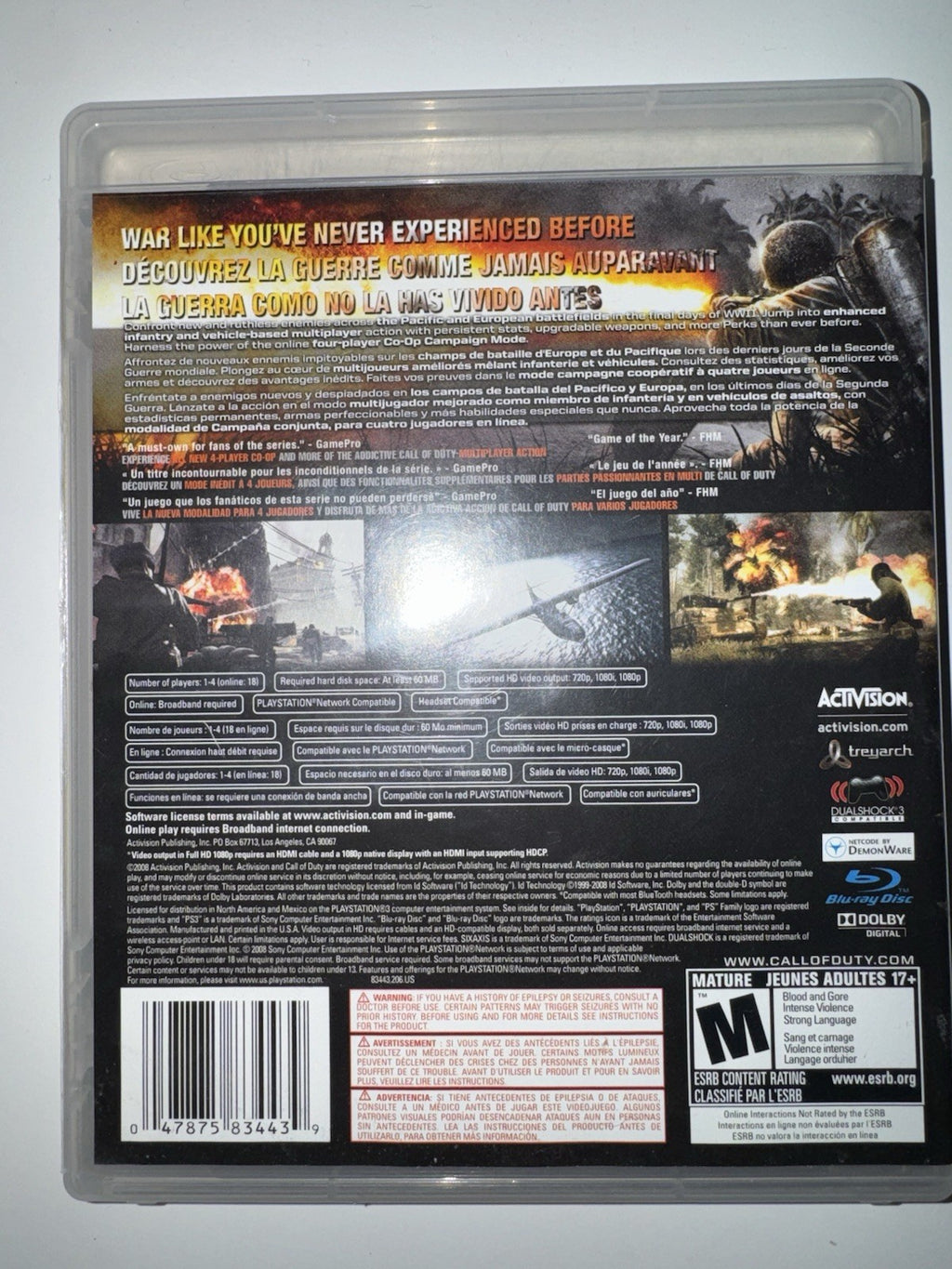 Call of Duty: World At War (Sony PlayStation 3, 2008) CIB COMPLETE PS3