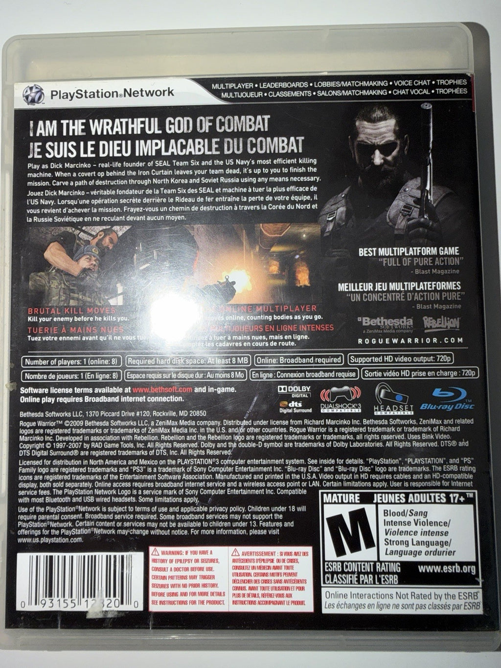 Rogue Warrior (Sony PlayStation 3, 2009) PS3 Complete CIB 