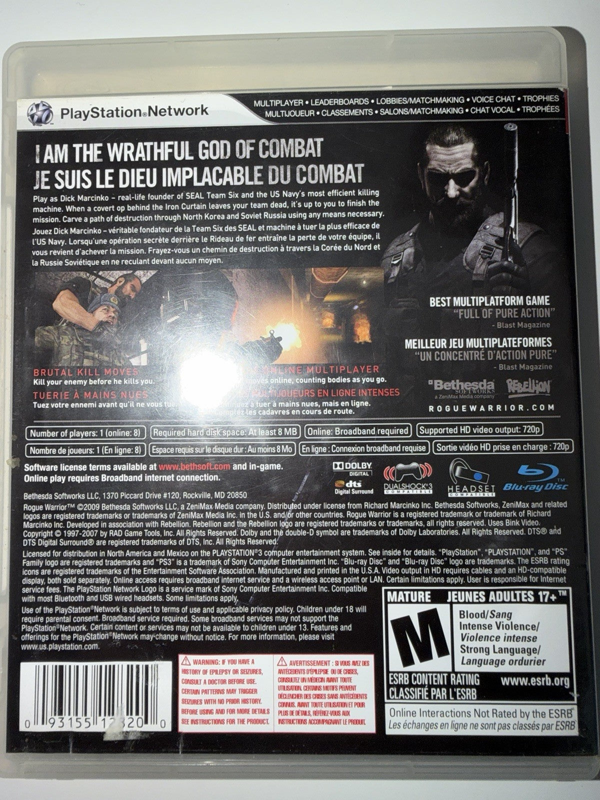 Rogue Warrior (Sony PlayStation 3, 2009) PS3 Complete CIB 