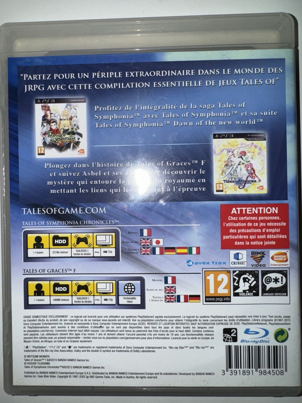 Tales of Grace / Tales of Symphonia Chronicles Sony PS3 PlayStation 3 Video Game