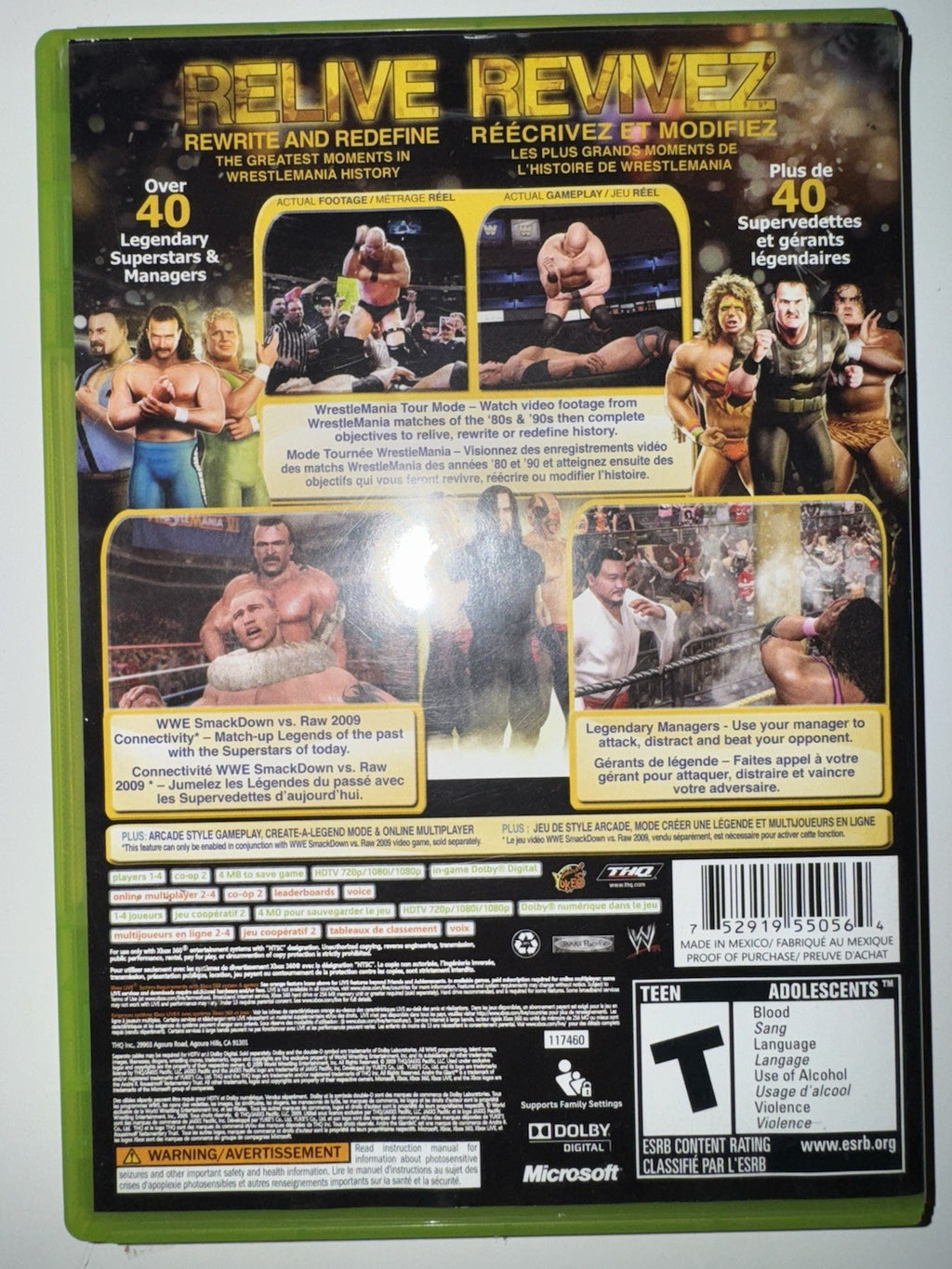 WWE Legends of WrestleMania (Microsoft Xbox 360, 2009) XB360