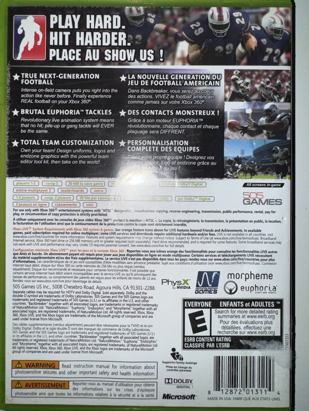 Backbreaker (Microsoft Xbox 360, 2010) CIB COMPLETE XB360