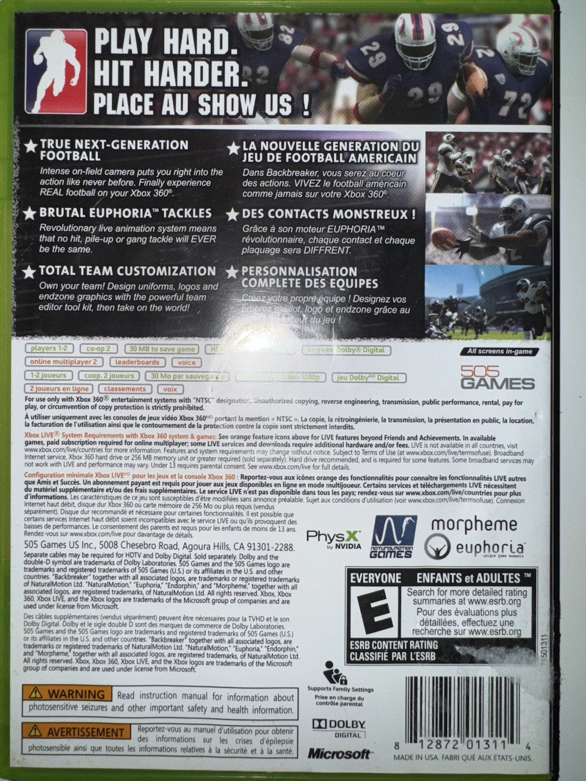 Backbreaker (Microsoft Xbox 360, 2010) CIB COMPLETE XB360