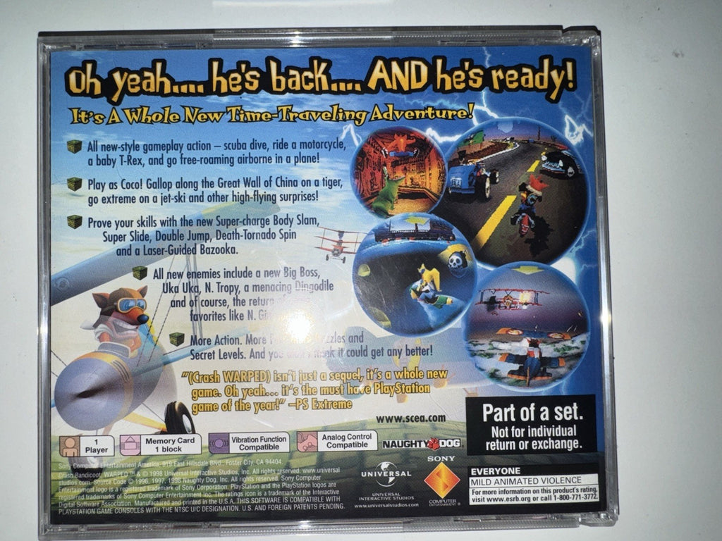 Crash Bandicoot: Warped (Sony PlayStation 3, 2008) CIB COMPLETE + MANUAL PS1