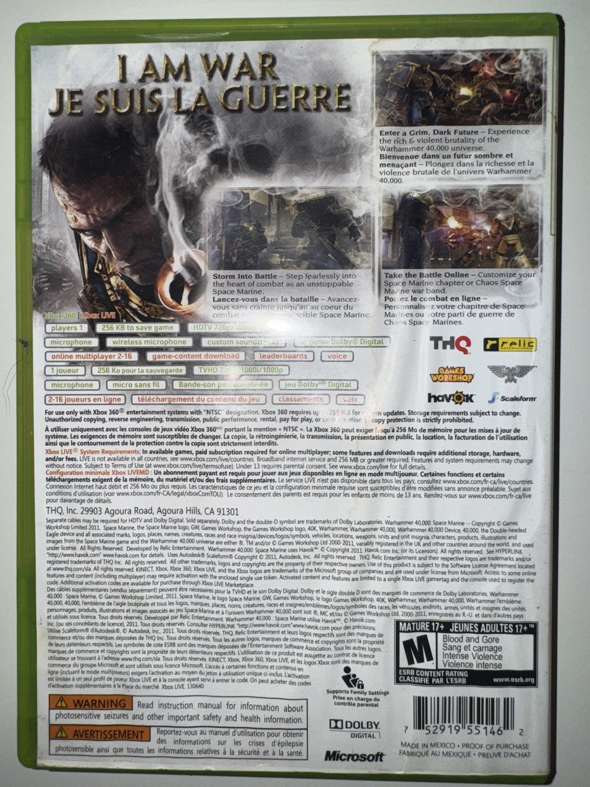 Warhammer 40,000: Space Marine (Xbox 360, 2011) CIB COMPLETE + MANUAL XB360