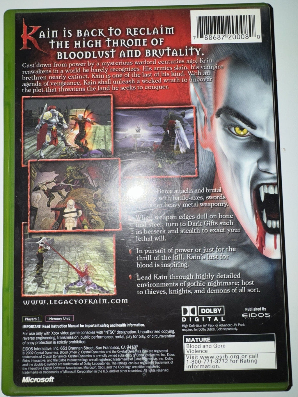 Blood Omen 2 (Microsoft Xbox, 2002) XB