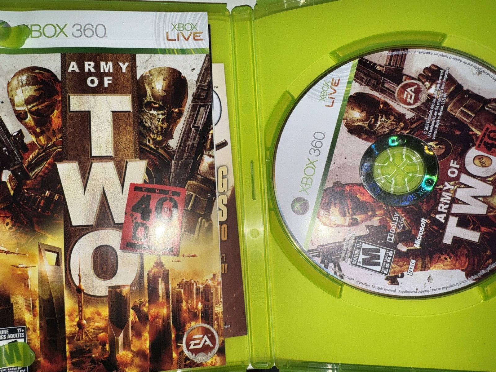 Army of Two: The 40th Day (Microsoft Xbox 360, 2010) CIB COMPLETE + MANUAL XB360