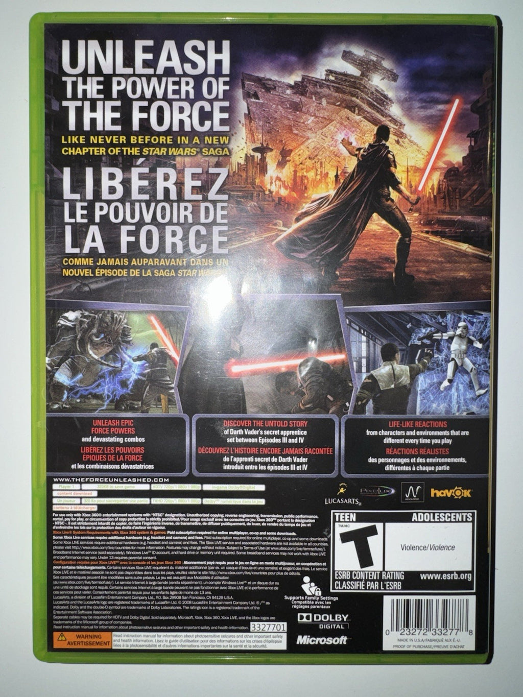 Star Wars: The Force Unleashed (Microsoft Xbox 360, 2008) CIB COMPLETE XB360
