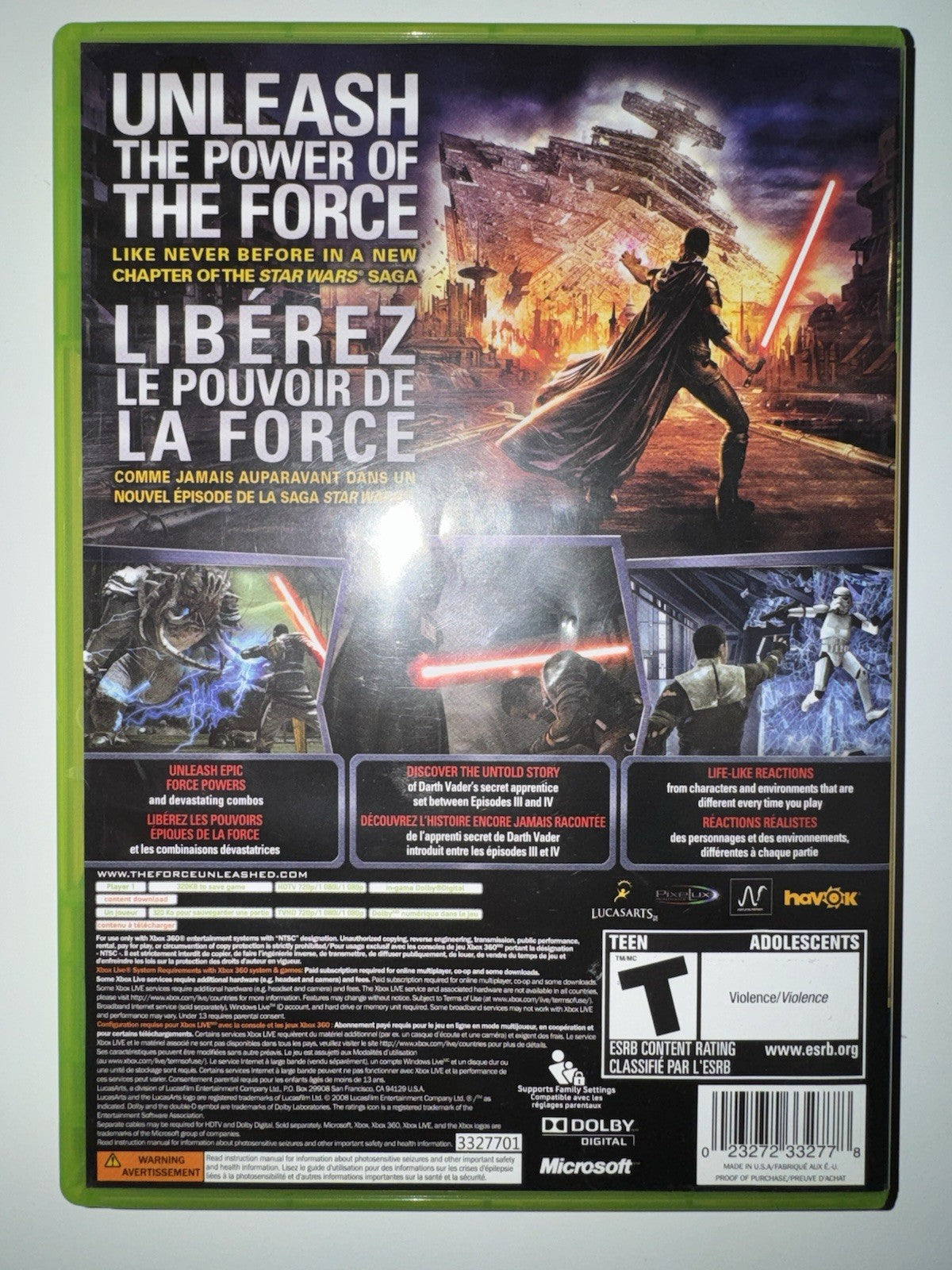 Star Wars: The Force Unleashed (Microsoft Xbox 360, 2008) CIB COMPLETE XB360