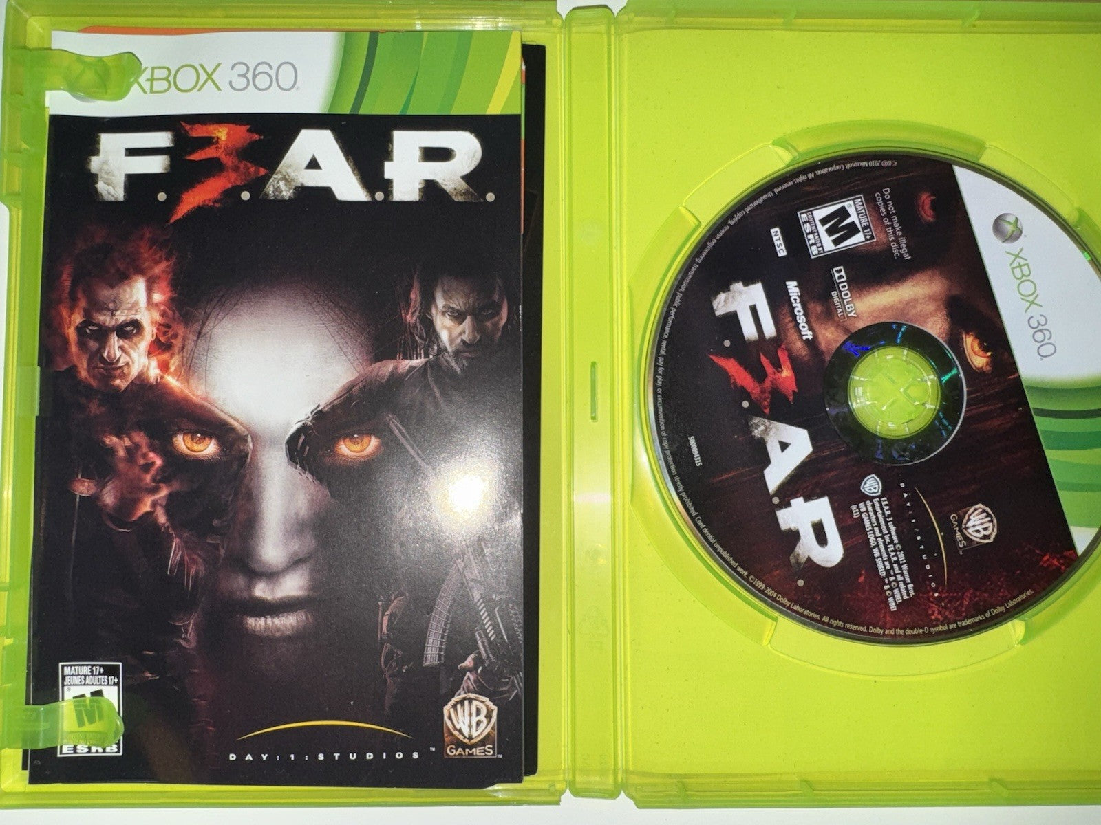 F3AR FEAR 3 (Microsoft Xbox 360, 2011) CIB COMPLETE + MANUAL XB360