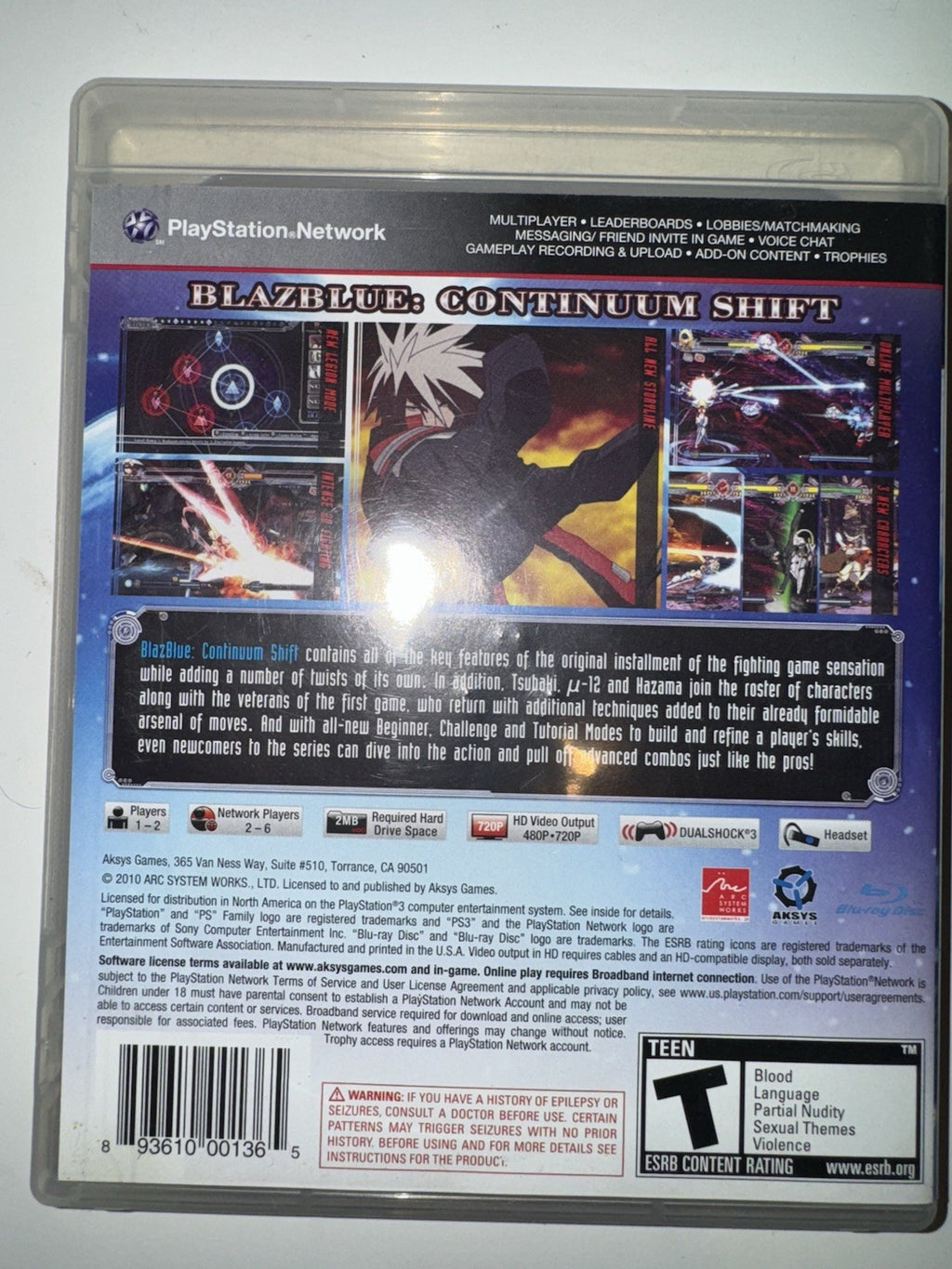 BlazBlue: Continuum Shift (Sony PlayStation 3, 2010) CIB COMPLETE + MANUAL PS3