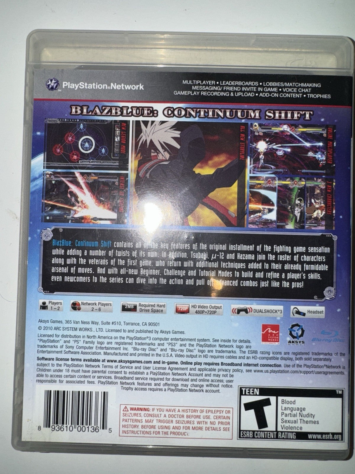 BlazBlue: Continuum Shift (Sony PlayStation 3, 2010) CIB COMPLETE + MANUAL PS3