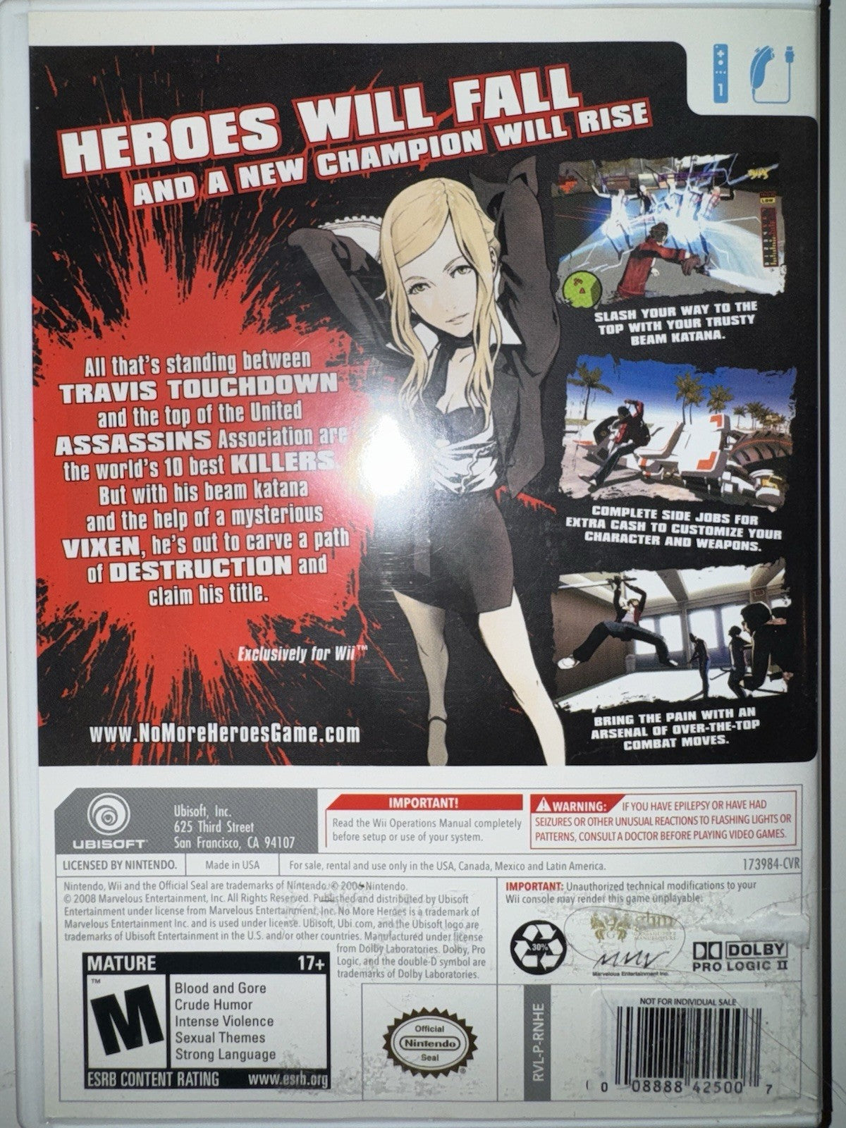 No More Heroes (Nintendo Wii, 2008) CIB COMPLETE