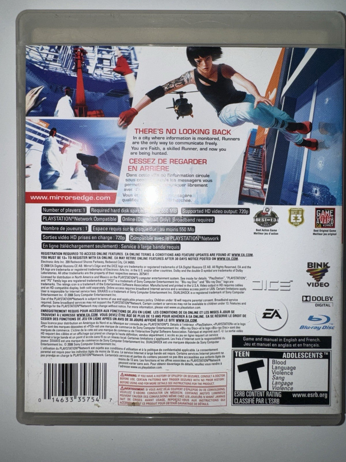 Mirror's Edge (Sony PlayStation 3 ,2008) CIB COMPLETE + MANUAL PS3