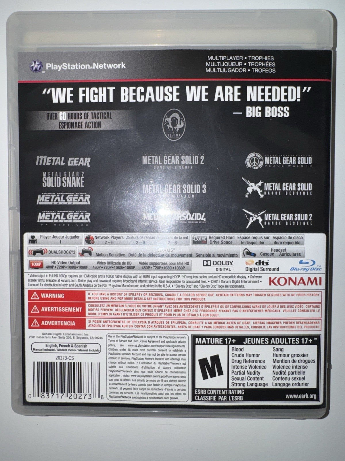 Metal Gear Solid: The Legacy Collection (Sony Playstation 3) CIB COMPLETE PS3