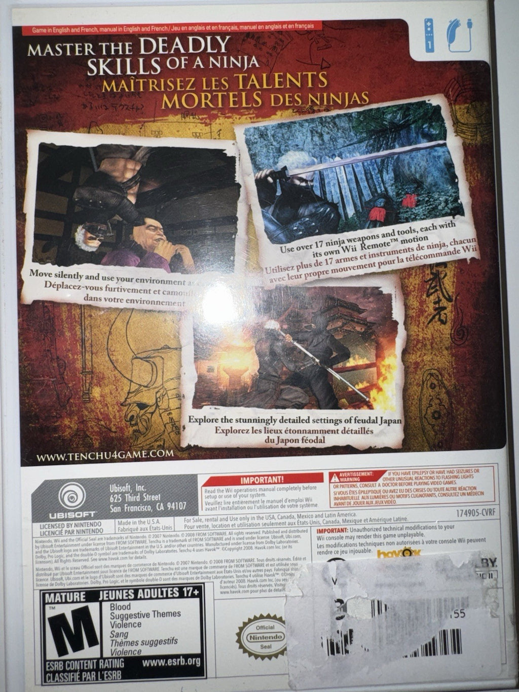 Tenchu: Shadow Assassins (Nintendo Wii, 2009) CIB COMPLETE WII