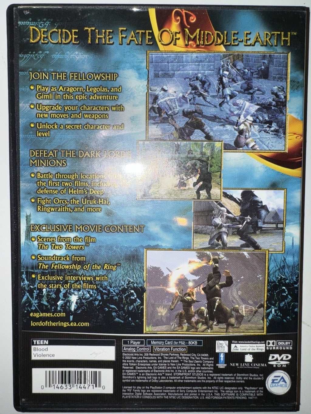 Lord of the Rings: The Two Towers (Sony PlayStation 2, 2002) CIB COMPLETE PS2