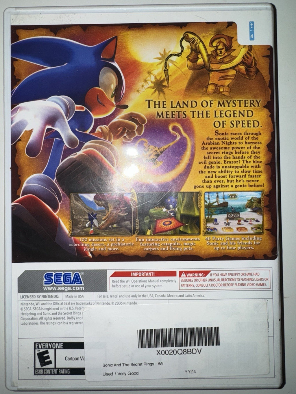 Sonic and the Secret Rings (Nintendo Wii) CIB COMPLETE + MANUAL WII SEGA