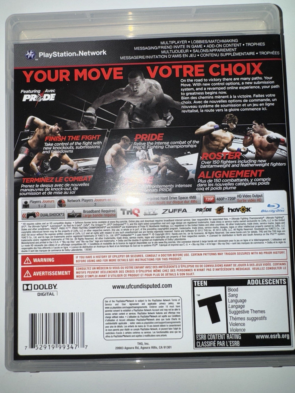 UFC Undisputed 3 (Sony PlayStation 3, 2012) CIB COMPLETE + MANUAL PS3