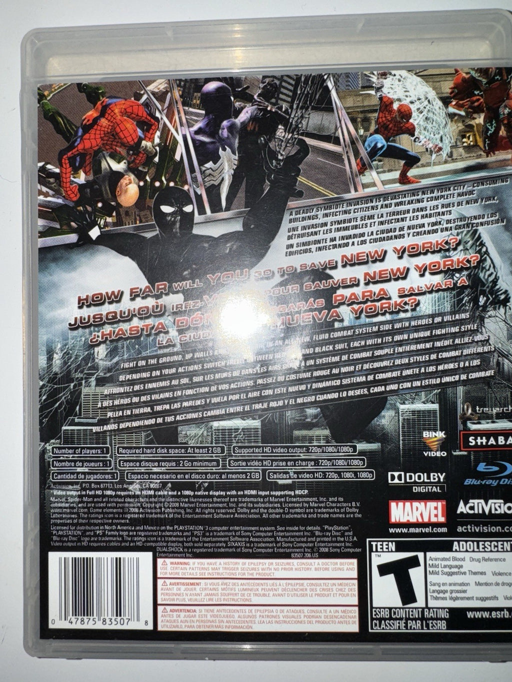 Spider-Man: Web of Shadows (Sony PlayStation 3, 2008) CIB COMPLETE PS3