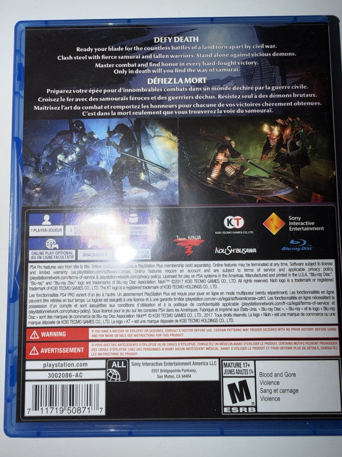 Nioh (Sony PlayStation 4, 2017) PS4
