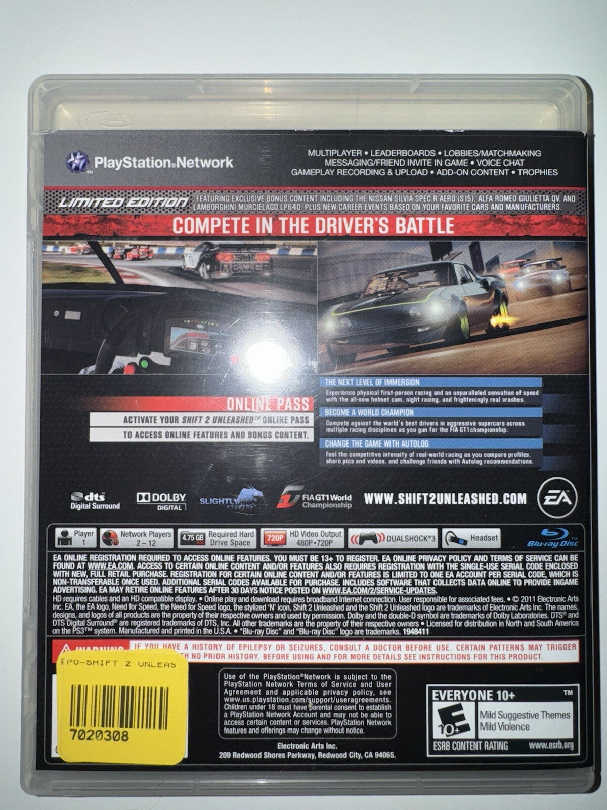 Shift 2: Unleashed -- Limited Edition (Sony PlayStation 3, 2011) PS3 CIB