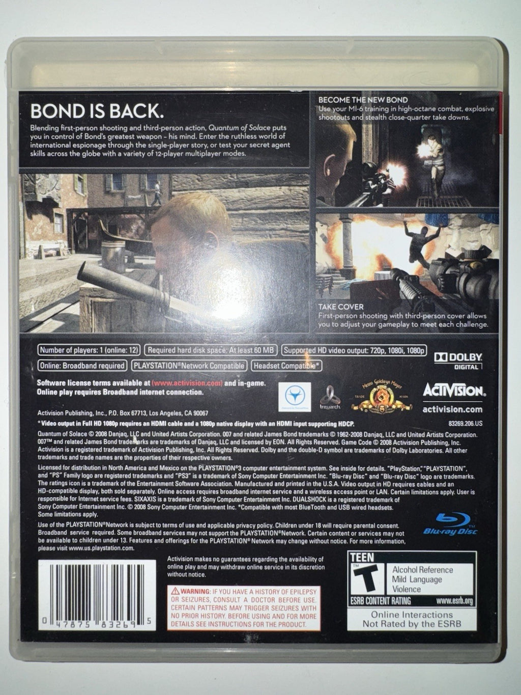 James Bond 007: Quantum of Solace (Sony PlayStation 3 PS3 2008) CIB COMPLETE