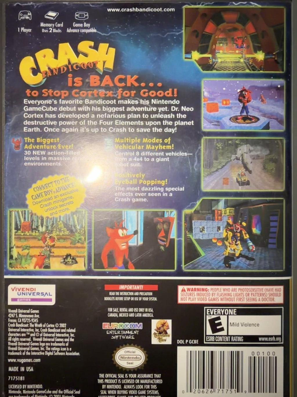 Crash Bandicoot: The Wrath of Cortex (Nintendo GameCube, 2002) CIB COMPLETE GC