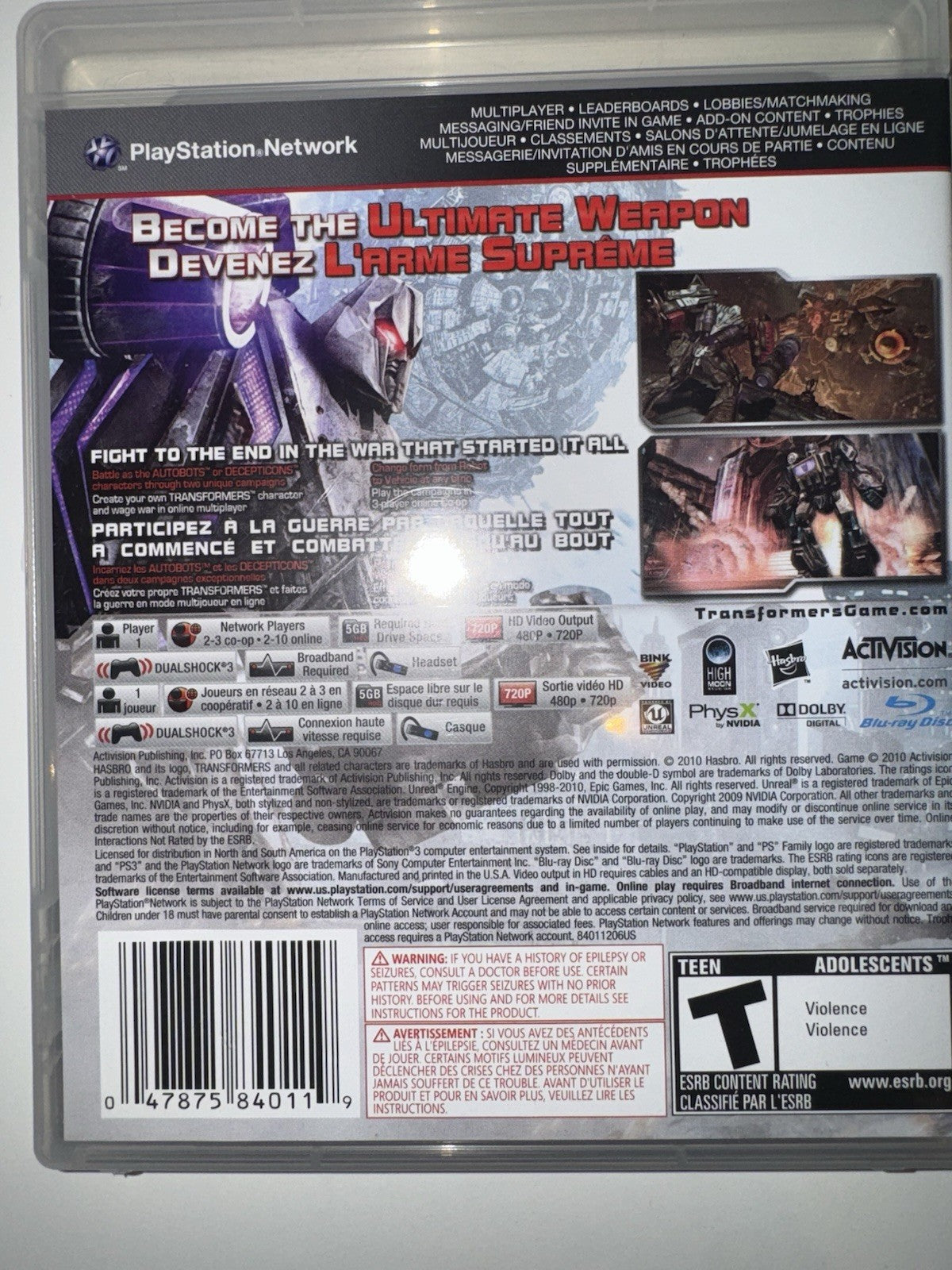 Transformers: War for Cybertron (Sony PlayStation 3, 2010) CIB COMPLETE PS3