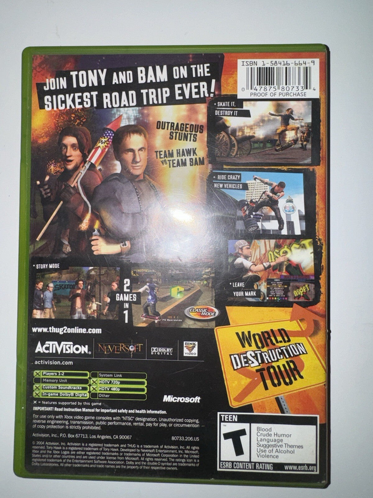 Tony Hawk's Underground 2 (Microsoft Xbox, 2004) COMES IN BOX NO MANUAL
