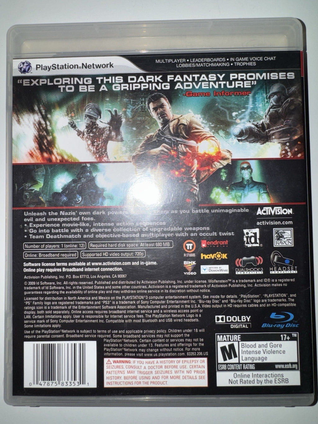 Wolfenstein (Sony Playstation 3, 2009) CIB Complete PS3