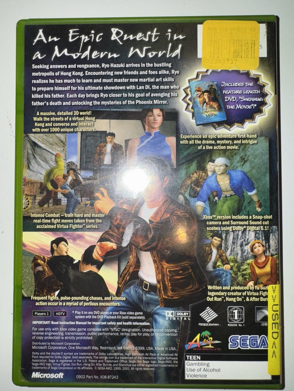 Shenmue II (Microsoft Xbox, 2002) CIB COMPLETE + MANUAL AND DVD