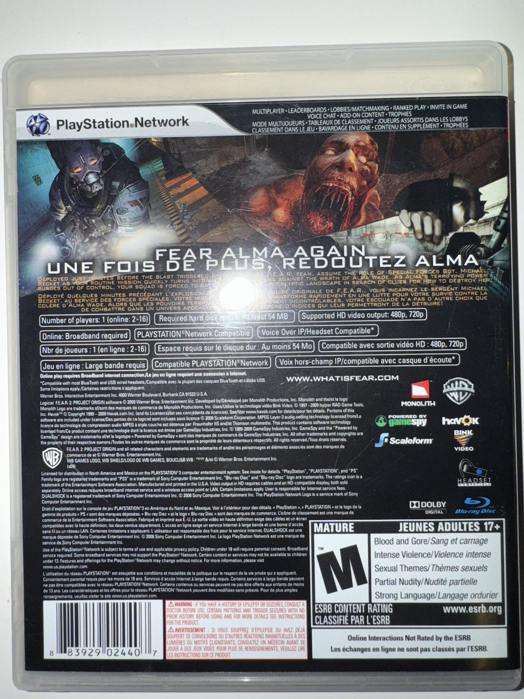 F.E.A.R. 2: Project Origin (Sony PlayStation 3, 2009) CIB COMPLETE + MANUAL PS3
