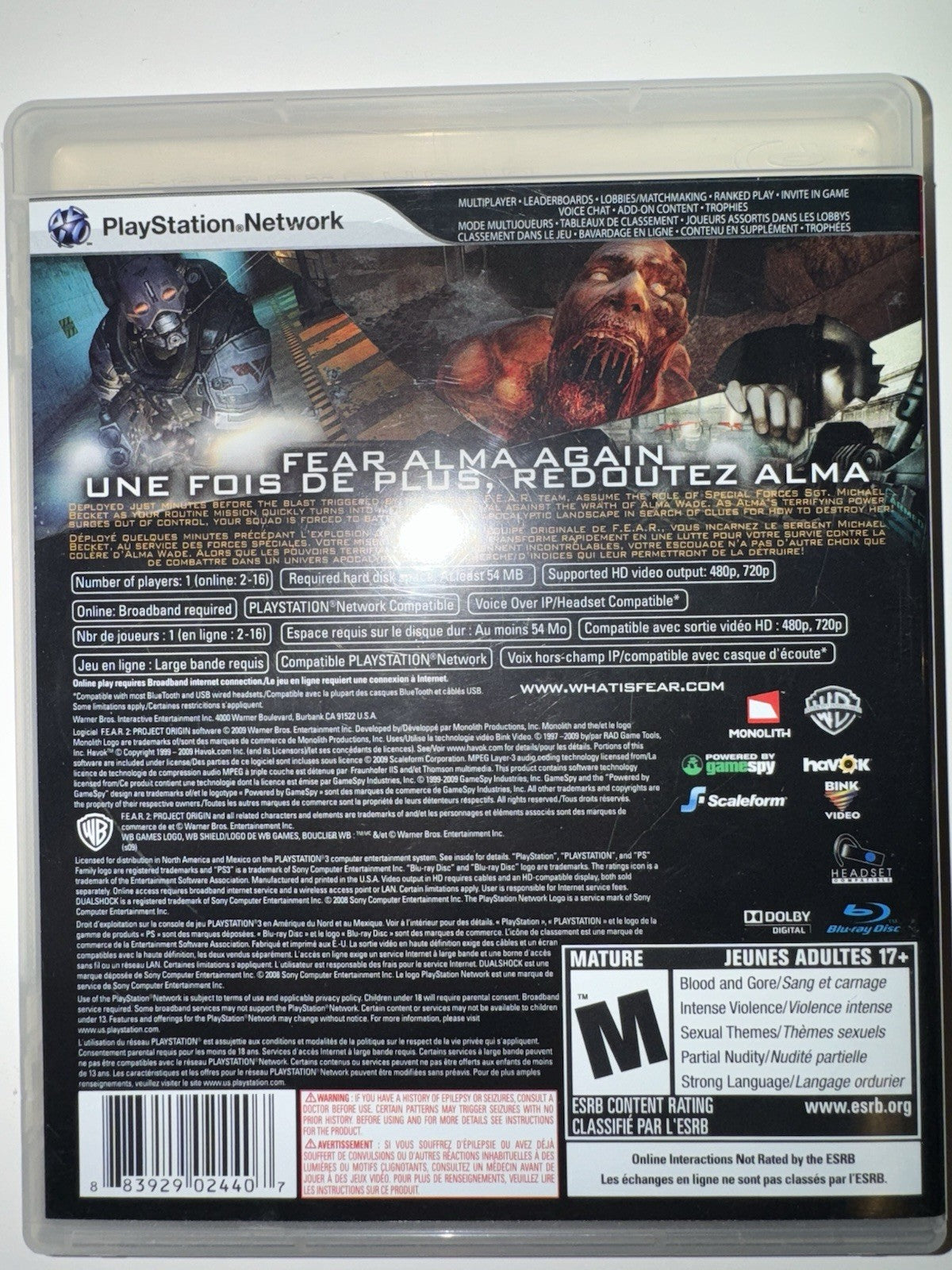 F.E.A.R. 2: Project Origin (Sony PlayStation 3, 2009) CIB COMPLETE + MANUAL PS3