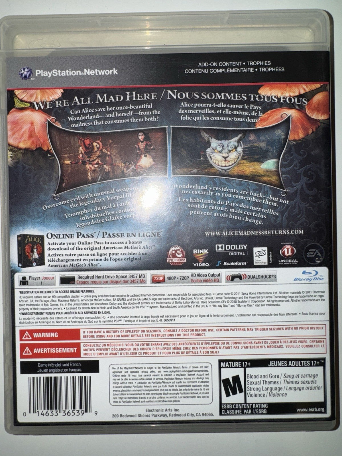 Alice: Madness Returns (Sony PlayStation 3, 2011) CIB COMPLETE + MANUAL PS3