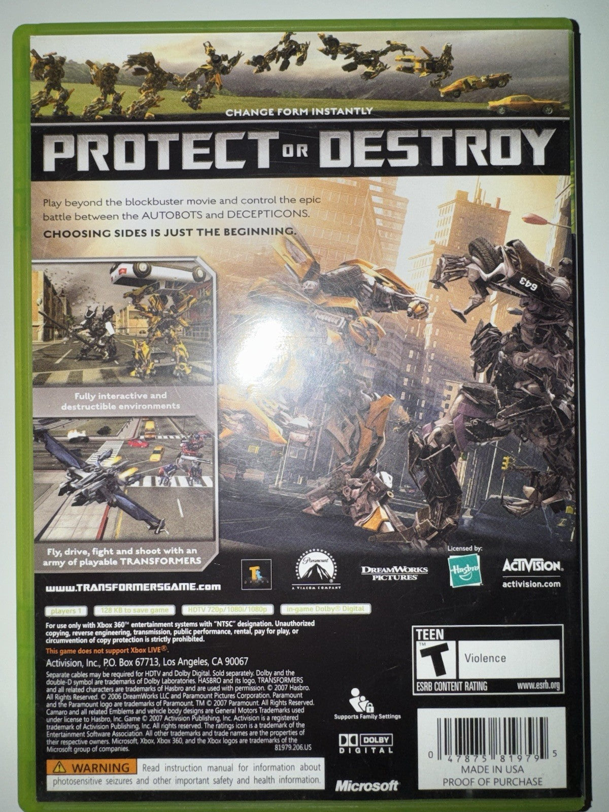 Transformers: The Game (Microsoft Xbox 360, 2007) CIB COMPLETE XB360