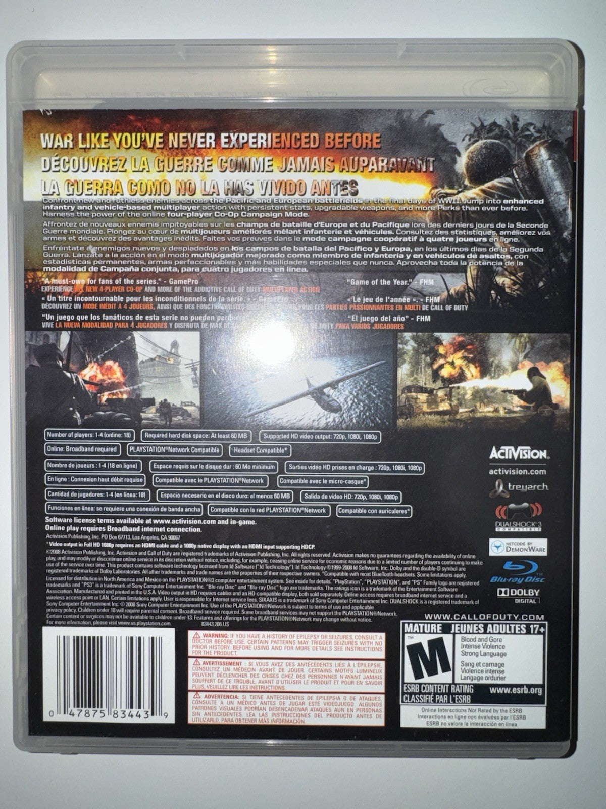 Call of Duty: World At War (Sony PlayStation 3, 2008) CIB COMPLETE PS3