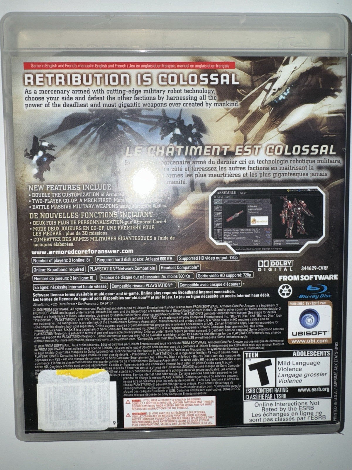 Armored Core: For Answer (Sony PlayStation 3, 2008) CIB COMPLETE PS3