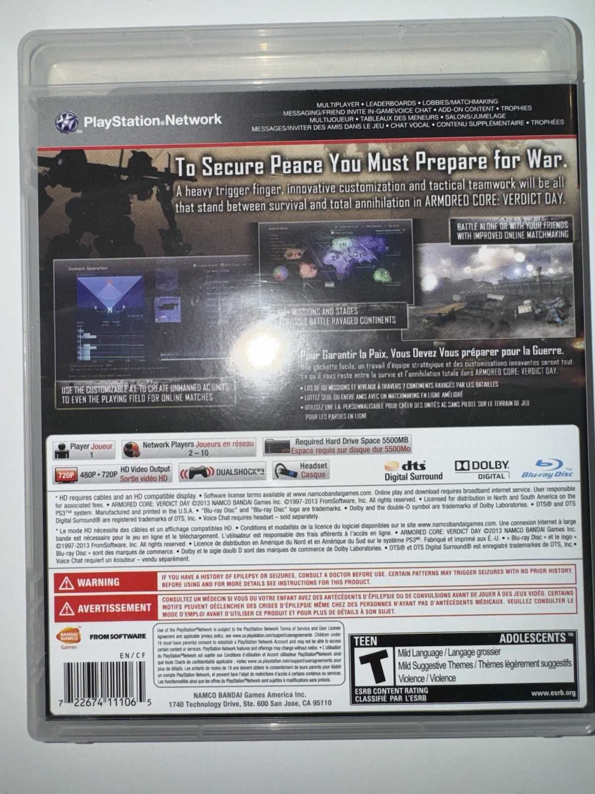 Armored Core: Verdict Day (Sony PlayStation 3, 2013) PS3