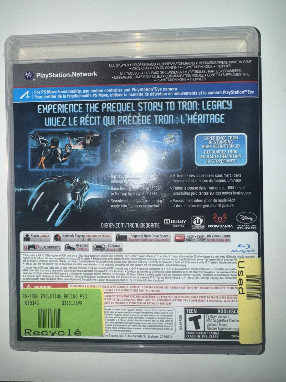 Tron: Evolution (Sony PlayStation 3, 2010) PS3