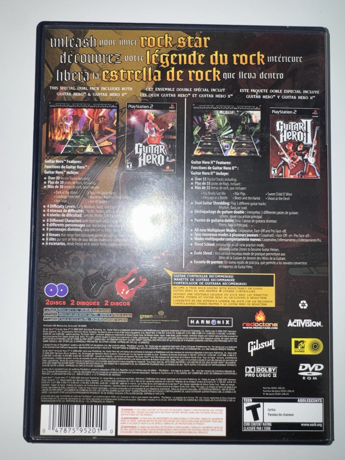 Guitar Hero 1/2 Dual Pack (Sony PlayStation 2, 2007) CIB COMPLETE PS2