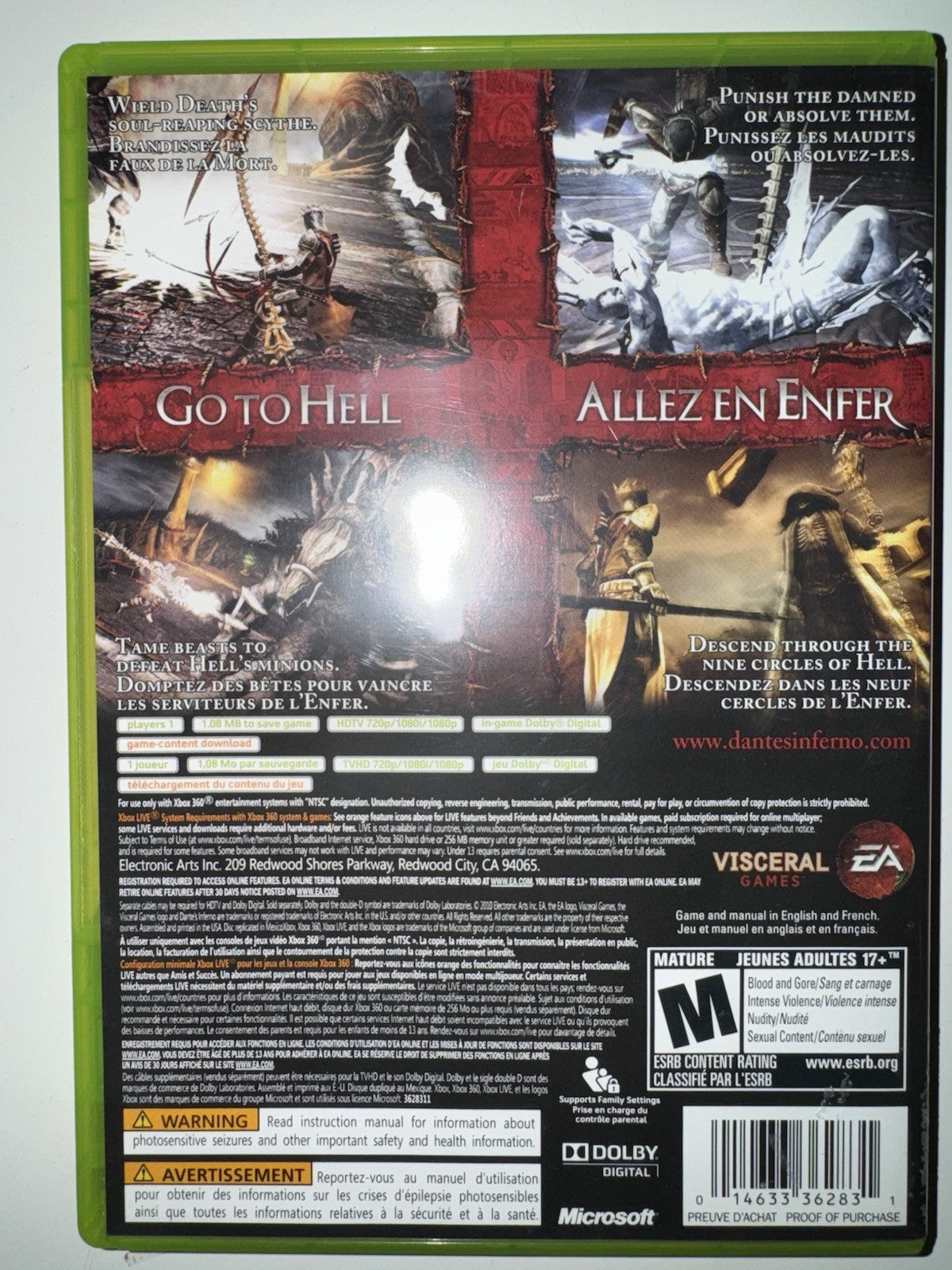 Dante's Inferno (Microsoft Xbox 360, 2010) CIB COMPLETE + MANUAL XB360