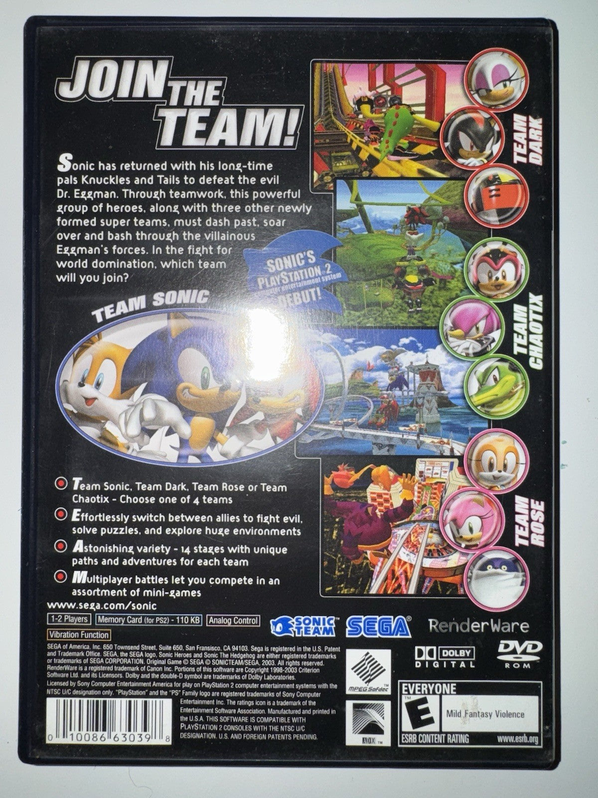 Sonic Heroes (Sony PlayStation 2 PS2) Complete CIB PS2