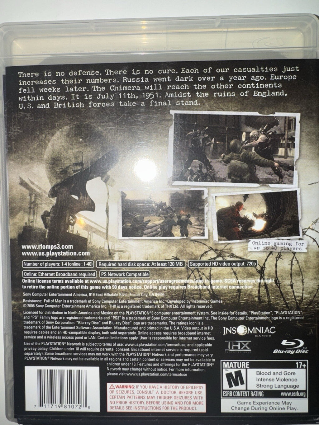 Resistance: Fall of Man (Sony PlayStation 3, 2006) CIB COMPLETE +MANUAL
