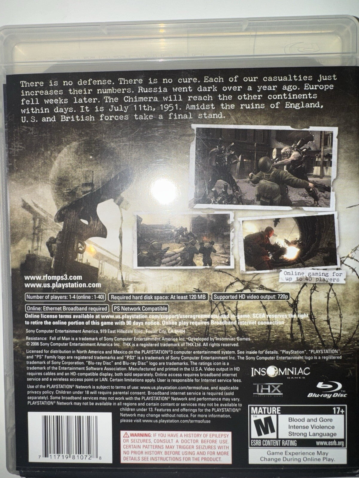 Resistance: Fall of Man (Sony PlayStation 3, 2006) CIB COMPLETE +MANUAL