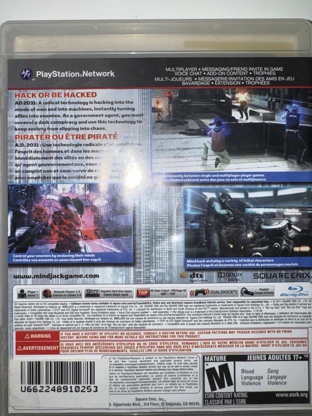 MindJack (Sony PlayStation 3, 2011) CIB COMPLETE + MANUAL PS3