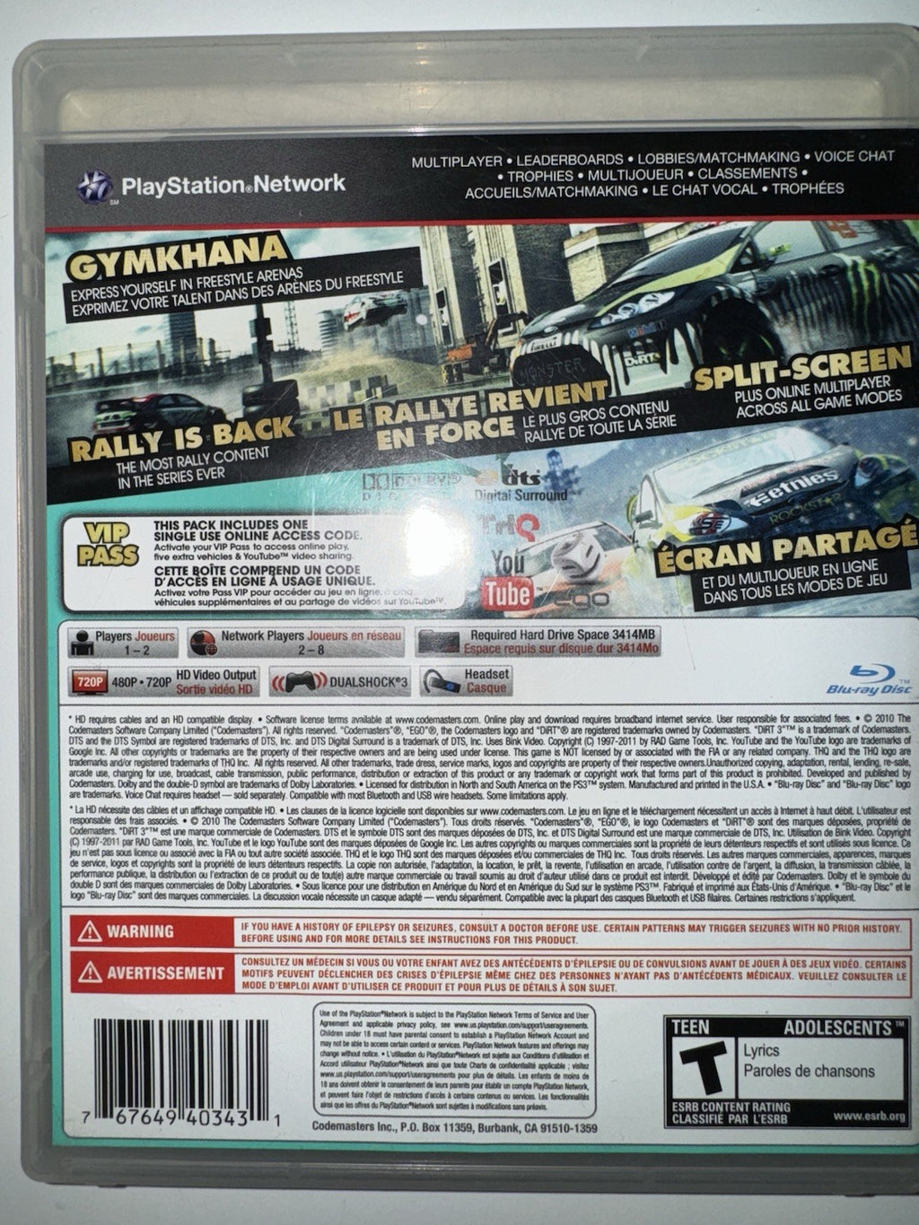 DiRT 3 (Sony PlayStation 3, 2011) CIB COMPLETE + MANUAL PS3