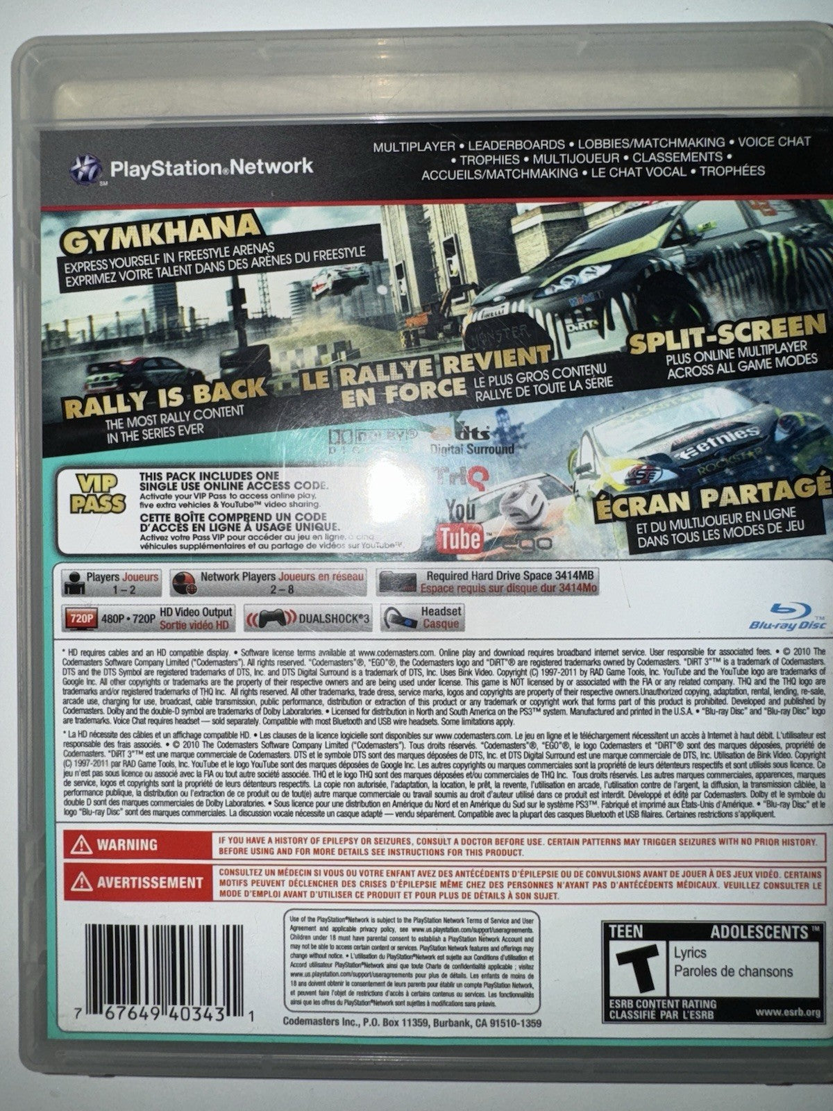 DiRT 3 (Sony PlayStation 3, 2011) CIB COMPLETE + MANUAL PS3